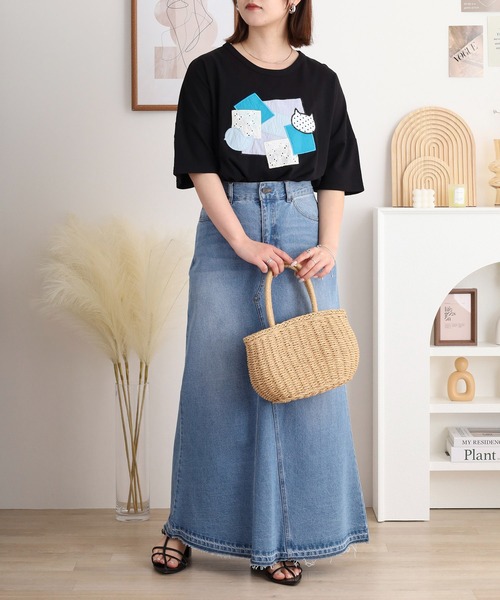 Emago(イマゴ)の「EMAGO 異素材パッチワークTシャツ(Tシャツ/カットソー・レディース・ブラック/ベージュ/ホワイト・FREE)」の11枚目の写真