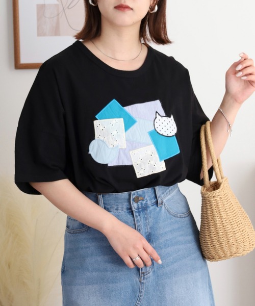 イマゴ / 異素材パッチワークTシャツ 楽天市場】異素材パッチワークTシャツ emago トップス ネコ