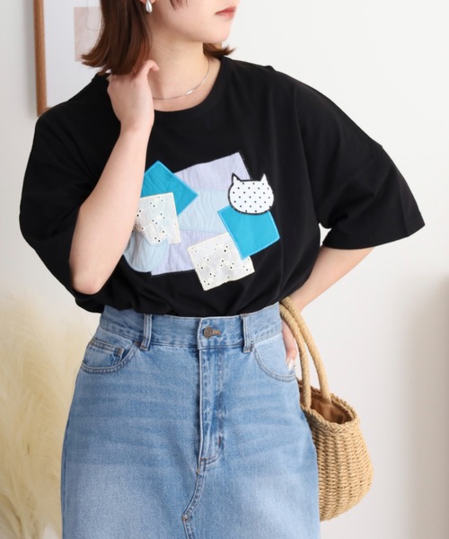tシャツ EMAGO 異素材パッチワークＴシャツ レディース EMAGO 異素材パッチワークTシャツ（Tシャツ/カットソー