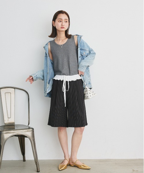 ad thie(アドティエ)の「ウエストフリル切替 ストライプ バミューダパンツ(その他パンツ・レディース・ブラック/グレー・FREE)」の21枚目の写真