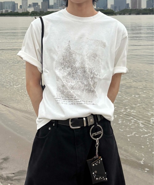 EPNK（イーピーエヌケー）の「【EPNK】Crack graphic tee / クラックグラフィックTee（Tシャツ/カットソー・メンズ・ブラック/杢グレー/オフホワイト・SMALL/LARGE/MEDIUM）」の4枚目の写真