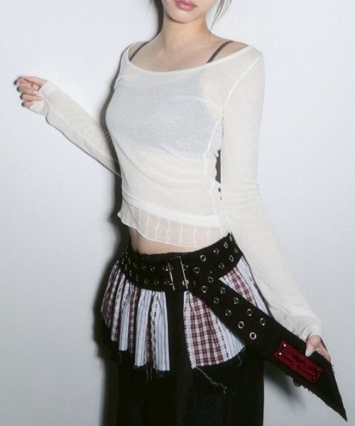 CHERRYQUIRI(チェリーキュリー)の「【CHERRYQUIRI】pleats layered belt / 【チェリーキュリー】プリーツレイヤードベルト(スカート・レディース・ブラック×レッド/ホワイト×カーキブラウン・ONE SIZE)」の21枚目の写真