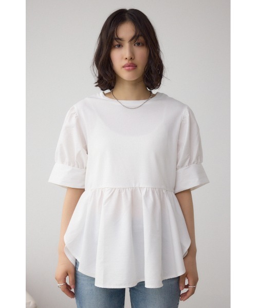 AZUL by moussy（アズールバイマウジー）の「袖カフスペプラムトップス（シャツ/ブラウス・レディース・ライトブルー/ブラック/ライトベージュ/ホワイト・FREE）」の8枚目の写真