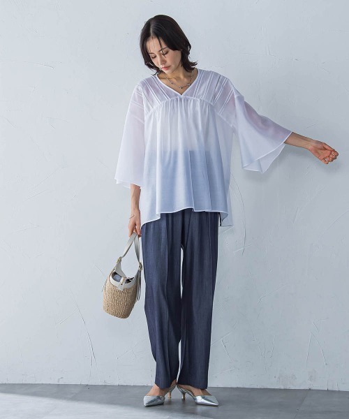 LAUTREAMONT(ロートレアモン)の「ピンタックレースチュニックブラウス≪手洗い可能≫(シャツ/ブラウス・レディース・ホワイト/ブラック・9号)」の3枚目の写真