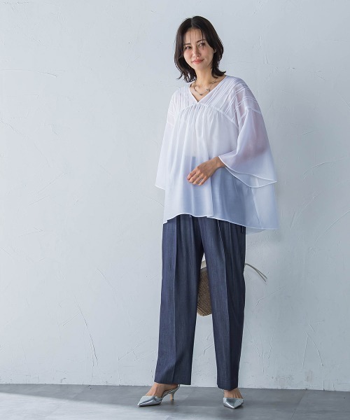 LAUTREAMONT(ロートレアモン)の「ピンタックレースチュニックブラウス≪手洗い可能≫(シャツ/ブラウス・レディース・ホワイト/ブラック・9号)」の4枚目の写真