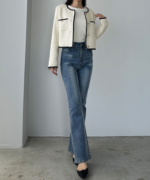 Louere（ルエレ）の「配色ラメツイードジャケット（ノーカラージャケット・レディース・アイボリー/ブラック系その他2/ブラック系その他・X-LARGE/LARGE/MEDIUM/SMALL）」の11枚目の写真