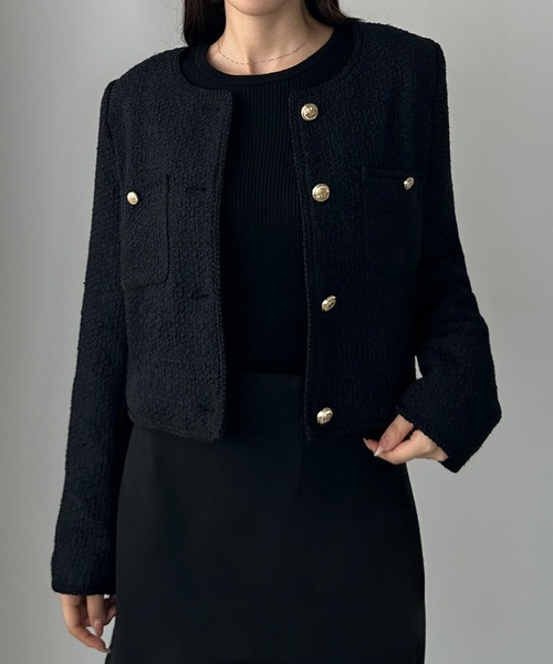 Louere（ルエレ）の「配色ラメツイードジャケット（ノーカラージャケット・レディース・アイボリー/ブラック系その他2/ブラック系その他・X-LARGE/LARGE/MEDIUM/SMALL）」の15枚目の写真