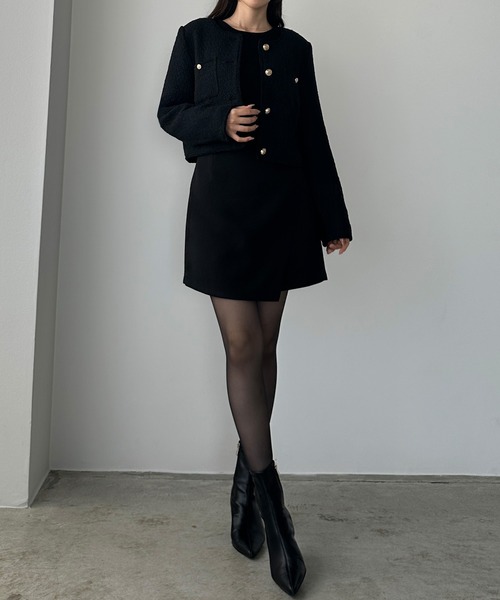 Louere（ルエレ）の「配色ラメツイードジャケット（ノーカラージャケット・レディース・アイボリー/ブラック系その他2/ブラック系その他・X-LARGE/LARGE/MEDIUM/SMALL）」の16枚目の写真