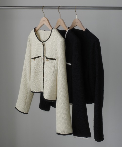 Louere（ルエレ）の「配色ラメツイードジャケット（ノーカラージャケット・レディース・アイボリー/ブラック系その他2/ブラック系その他・X-LARGE/LARGE/MEDIUM/SMALL）」の18枚目の写真