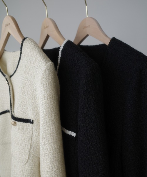 Louere（ルエレ）の「配色ラメツイードジャケット（ノーカラージャケット・レディース・アイボリー/ブラック系その他2/ブラック系その他・X-LARGE/LARGE/MEDIUM/SMALL）」の19枚目の写真