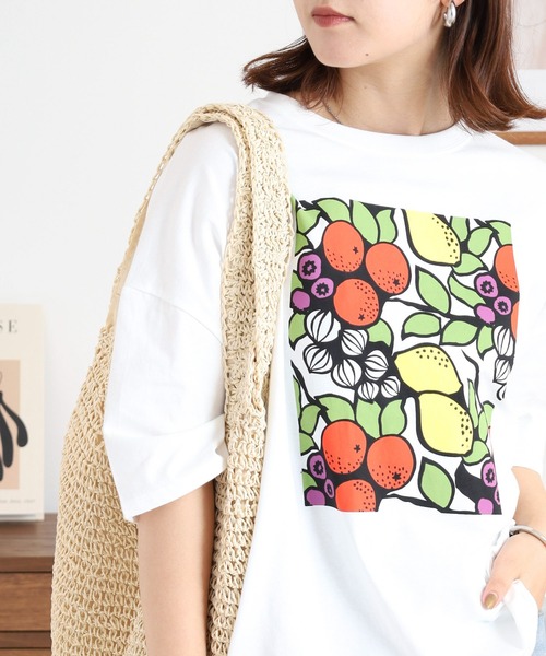 BARNDOOR(バーンドア)の「20天竺 ドルマン前プリント半袖Tシャツ(Tシャツ/カットソー・レディース・ミント/ブルー系1/オフホワイト/ブラック系2/ホワイト系1/ホワイト系2・FREE)」の3枚目の写真