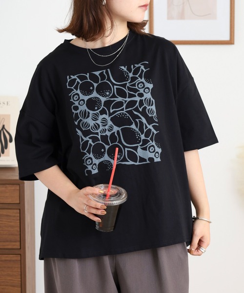 BARNDOOR(バーンドア)の「20天竺 ドルマン前プリント半袖Tシャツ(Tシャツ/カットソー・レディース・ミント/ブルー系1/オフホワイト/ブラック系2/ホワイト系1/ホワイト系2・FREE)」の4枚目の写真