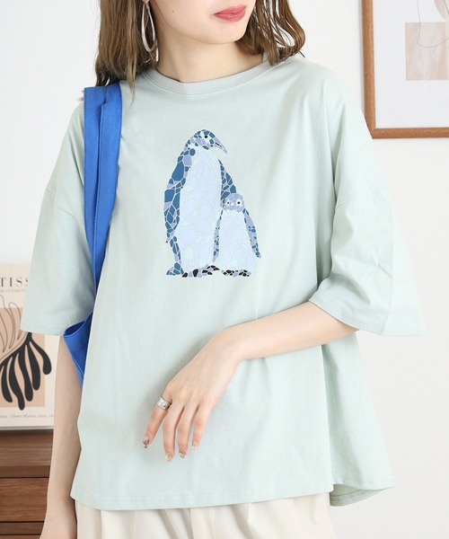 BARNDOOR(バーンドア)の「20天竺 ドルマン前プリント半袖Tシャツ(Tシャツ/カットソー・レディース・ミント/ブルー系1/オフホワイト/ブラック系2/ホワイト系1/ホワイト系2・FREE)」の5枚目の写真