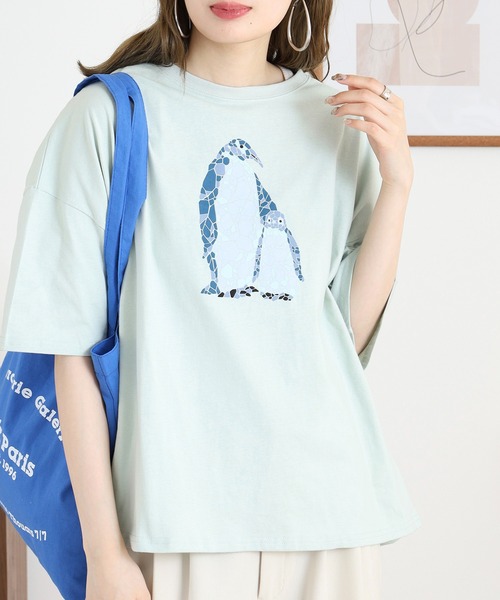 BARNDOOR(バーンドア)の「20天竺 ドルマン前プリント半袖Tシャツ(Tシャツ/カットソー・レディース・ミント/ブルー系1/オフホワイト/ブラック系2/ホワイト系1/ホワイト系2・FREE)」の19枚目の写真