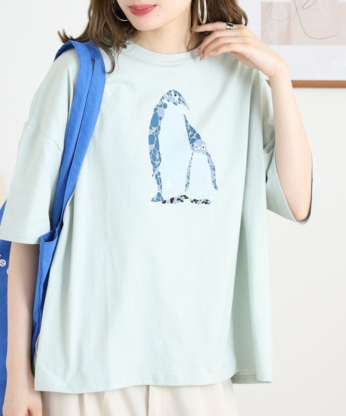 BARNDOOR(バーンドア)の「20天竺 ドルマン前プリント半袖Tシャツ(Tシャツ/カットソー・レディース・ミント/ブルー系1/オフホワイト/ブラック系2/ホワイト系1/ホワイト系2・FREE)」の20枚目の写真