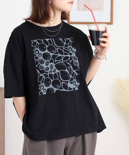 BARNDOOR(バーンドア)の「20天竺 ドルマン前プリント半袖Tシャツ(Tシャツ/カットソー・レディース・ミント/ブルー系1/オフホワイト/ブラック系2/ホワイト系1/ホワイト系2・FREE)」の13枚目の写真