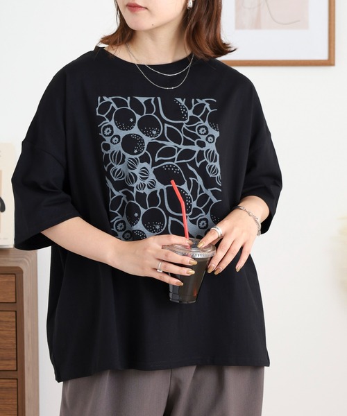 BARNDOOR(バーンドア)の「20天竺 ドルマン前プリント半袖Tシャツ(Tシャツ/カットソー・レディース・ミント/ブルー系1/オフホワイト/ブラック系2/ホワイト系1/ホワイト系2・FREE)」の14枚目の写真