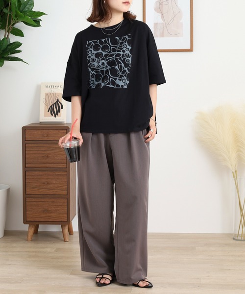 BARNDOOR(バーンドア)の「20天竺 ドルマン前プリント半袖Tシャツ(Tシャツ/カットソー・レディース・ミント/ブルー系1/オフホワイト/ブラック系2/ホワイト系1/ホワイト系2・FREE)」の17枚目の写真