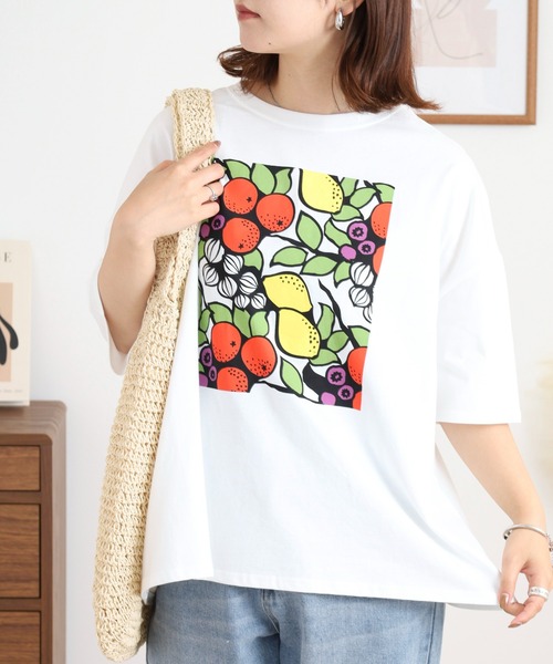 BARNDOOR(バーンドア)の「20天竺 ドルマン前プリント半袖Tシャツ(Tシャツ/カットソー・レディース・ミント/ブルー系1/オフホワイト/ブラック系2/ホワイト系1/ホワイト系2・FREE)」の7枚目の写真