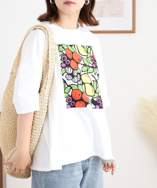 BARNDOOR(バーンドア)の「20天竺 ドルマン前プリント半袖Tシャツ(Tシャツ/カットソー・レディース・ミント/ブルー系1/オフホワイト/ブラック系2/ホワイト系1/ホワイト系2・FREE)」の8枚目の写真