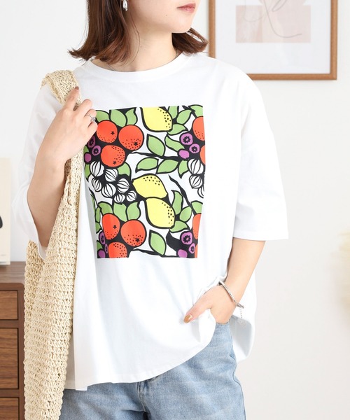 BARNDOOR(バーンドア)の「20天竺 ドルマン前プリント半袖Tシャツ(Tシャツ/カットソー・レディース・ミント/ブルー系1/オフホワイト/ブラック系2/ホワイト系1/ホワイト系2・FREE)」の9枚目の写真