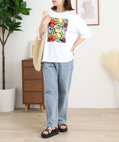 BARNDOOR(バーンドア)の「20天竺 ドルマン前プリント半袖Tシャツ(Tシャツ/カットソー・レディース・ミント/ブルー系1/オフホワイト/ブラック系2/ホワイト系1/ホワイト系2・FREE)」の11枚目の写真