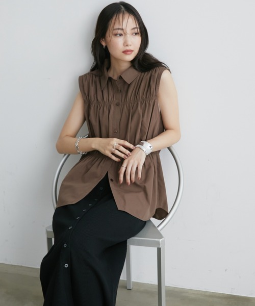 Aunt Marie's(アントマリーズ)の「ブロードシャーリングノースリーブシャツ(シャツ/ブラウス・レディース・その他/アイボリー/ブラウン・FREE)」の14枚目の写真