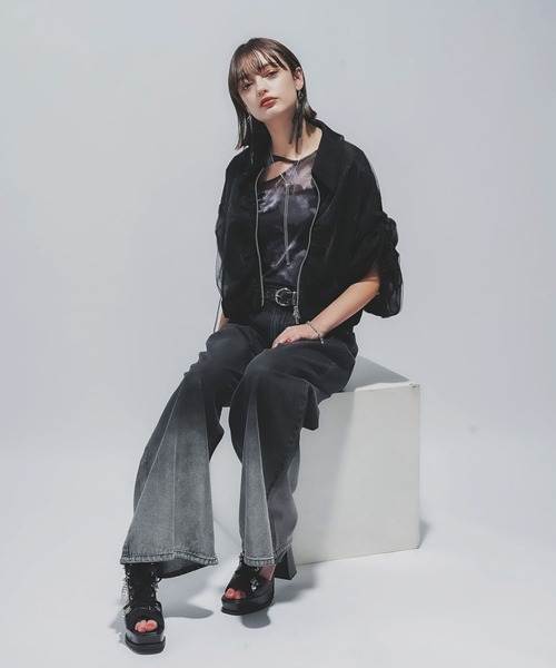 HARE（ハレ）の「BLURRYフラワーガラシアーＴ(HARE)（Tシャツ/カットソー・レディース・ブラック/ブルー・FREE）」の6枚目の写真