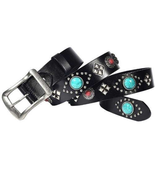 Bling Leads(ブリングリーズ)の「Z)【BLINGLEADS】ZK-59 本革 STONE BELT(ベルト・メンズ・ブラック/ライトブラウン・FREE)」の1枚目の写真