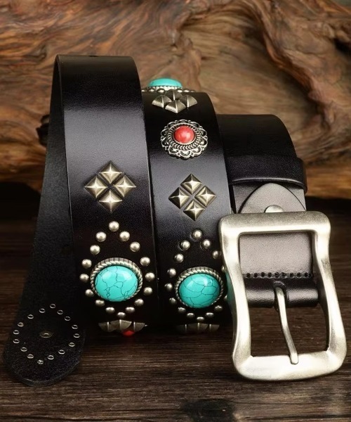 Bling Leads(ブリングリーズ)の「Z)【BLINGLEADS】ZK-59 本革 STONE BELT(ベルト・メンズ・ブラック/ライトブラウン・FREE)」の9枚目の写真