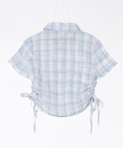 Enewd nina(エニュードニーナ)の「【zozo限定】シアー 半袖 サイドギャザー チェックシャツ(シャツ/ブラウス・レディース・ネイビー/ホワイト・FREE)」の3枚目の写真