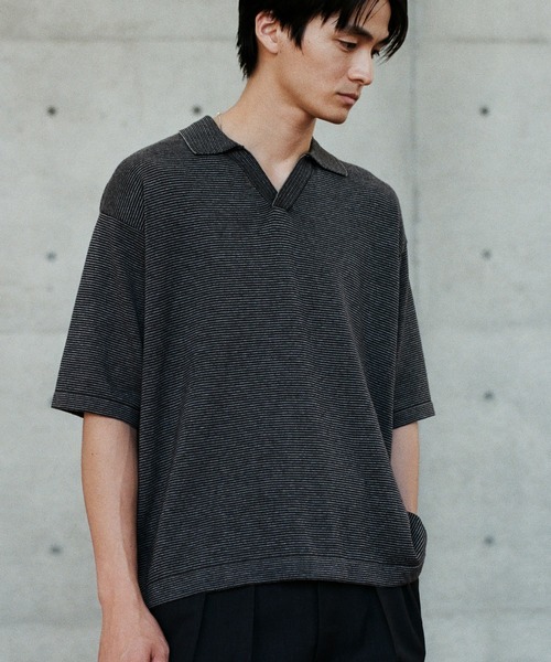 wym LIDNM PIN BORDER KNIT POLO レッド WYM LIDNM ポロシャツ PIN BORDER KNIT POLO メンズ : ZOZOTOWN
