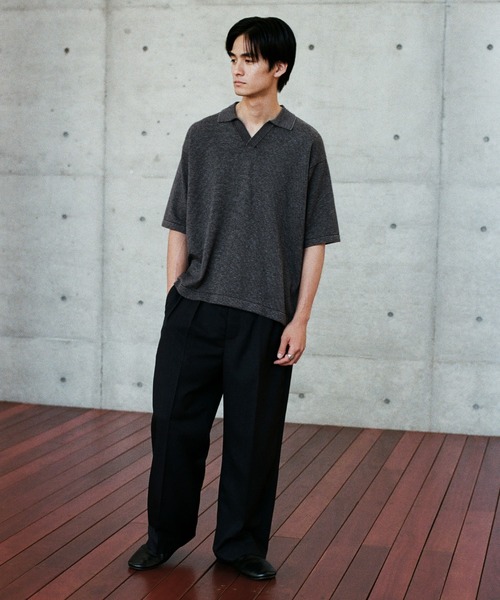 wym LIDNM PIN BORDER KNIT POLO レッド WYM LIDNM（ウィム バイ リドム）の「PIN BORDER KNIT POLO