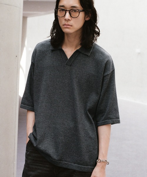 WYM LIDNM（ウィム バイ リドム）の「PIN BORDER KNIT POLO