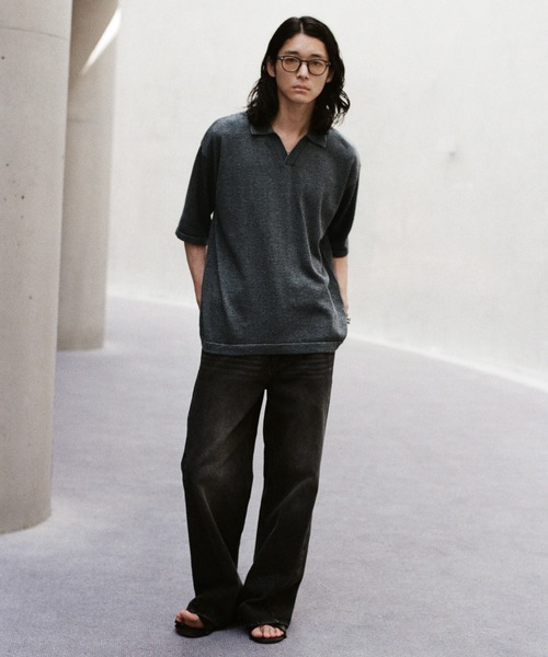 トップス wym lidnm PIN BORDER KNIT POLO M WYM LIDNM ポロシャツ PIN BORDER KNIT POLO メンズ : ZOZOTOWN