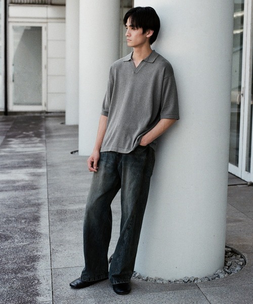 WYM LIDNM（ウィム バイ リドム）の「PIN BORDER KNIT POLO