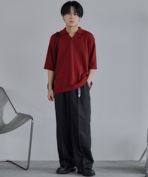 PIN BORDER KNIT POLO（ポロシャツ）｜WYM LIDNM（ウィム バイ