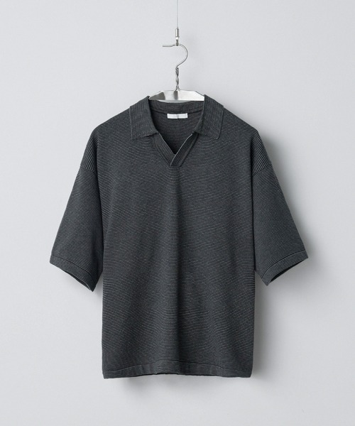 【新品・完売品】 PIN BORDER KNIT POLO レッド サイズM PIN BORDER KNIT POLO（ポロシャツ）｜WYM LIDNM（ウィム バイ