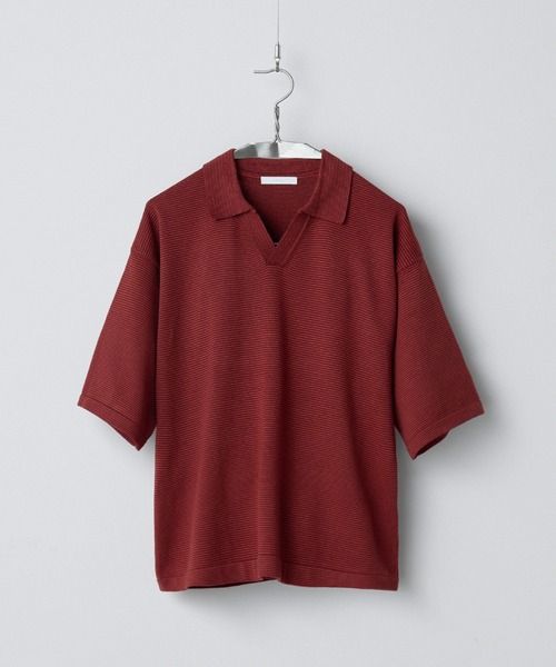 【新品・未開封】WYM LIDNM PIN BORDER KNIT POLO 赤 PIN BORDER KNIT POLO（ポロシャツ）｜WYM LIDNM（ウィム バイ