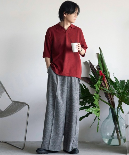 【新品・未開封】WYM LIDNM PIN BORDER KNIT POLO 赤 PIN BORDER KNIT POLO（ポロシャツ）｜WYM LIDNM（ウィム バイ