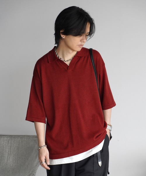 トップス PIN BORDER KNIT POLO PIN BORDER KNIT POLO