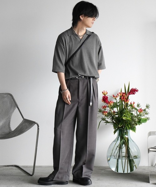 トップス wym lidnm PIN BORDER KNIT POLO WYM LIDNM ポロシャツ PIN BORDER KNIT POLO メンズ : ZOZOTOWN