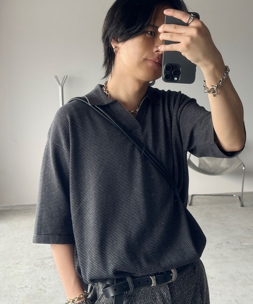 PIN BORDER KNIT POLO（ポロシャツ）｜WYM LIDNM（ウィム バイ