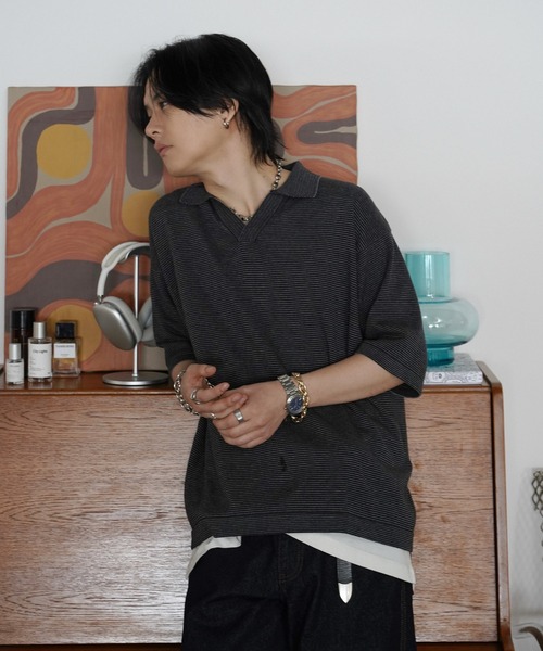 トップス WYM LIDNM PIN BORDER KNIT POLO PIN BORDER KNIT POLO（ポロシャツ）｜WYM LIDNM（ウィム バイ