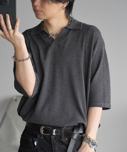 PIN BORDER KNIT POLO（ポロシャツ）｜WYM LIDNM（ウィム バイ