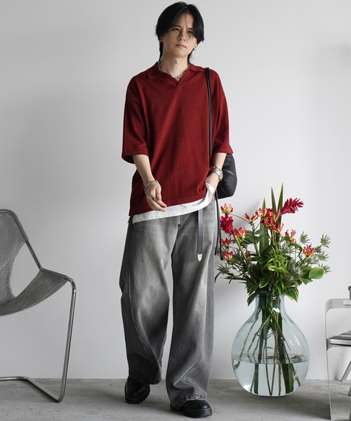 PIN BORDER KNIT POLO（ポロシャツ）｜WYM LIDNM（ウィム バイ