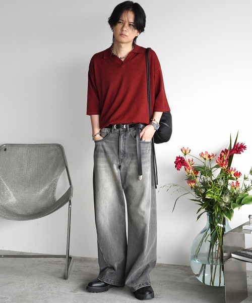 PIN BORDER KNIT POLO（ポロシャツ）｜WYM LIDNM（ウィム バイ