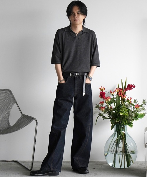 トップス PIN BORDER KNIT POLO PIN BORDER KNIT POLO（ポロシャツ）｜WYM LIDNM（ウィム バイ