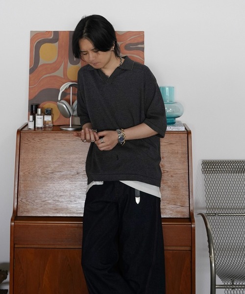 PIN BORDER KNIT POLO（ポロシャツ）｜WYM LIDNM（ウィム バイ