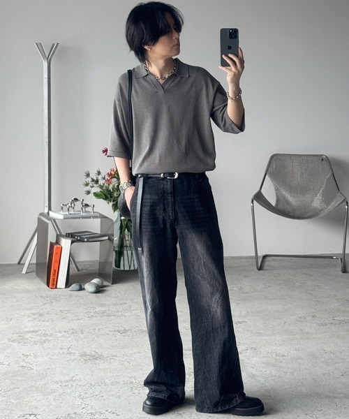 PIN BORDER KNIT POLO（ポロシャツ）｜WYM LIDNM（ウィム バイ